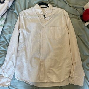 white and pink striped button up